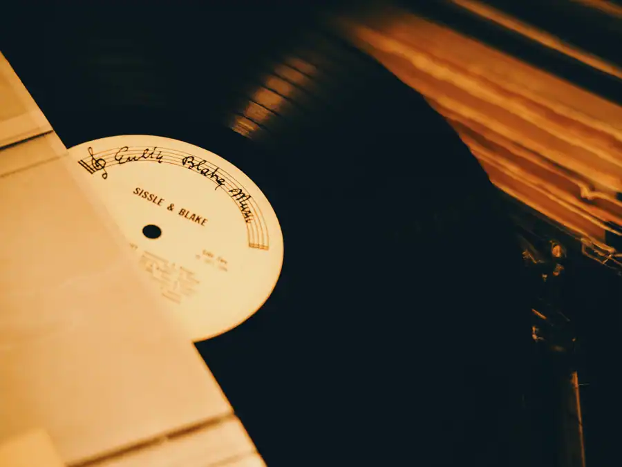 Close-up of a vintage vinyl record featuring 